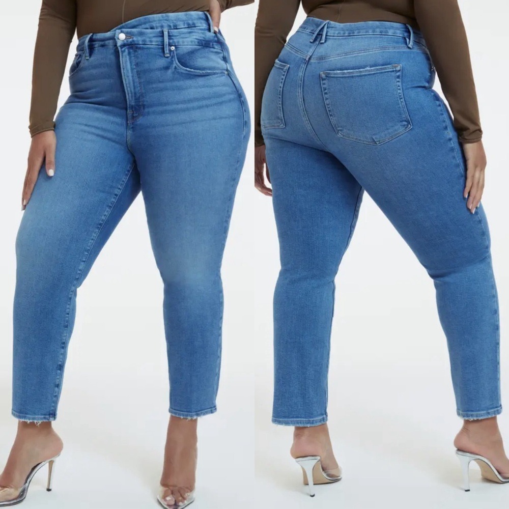Good American 24W Good Classic High Rise‎ Crossover Waist Slim Straight Leg Jean